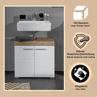 trendteam Smart Living Amanda ormarić ispod umivaonika, bijela/bijela visoki sjaj hrast, 60x56x34 cm, s 1 policom, kupaonski ormarić otporan na ogrebotine 7