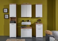 trendteam Smart Living Amanda ormarić ispod umivaonika, bijela/bijela visoki sjaj hrast, 60x56x34 cm, s 1 policom, kupaonski ormarić otporan na ogrebotine 5