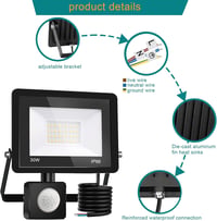 Treoir 30W 3000LM LED Mozgásérzékelős Kültéri Reflektor 6000K IP66 Vízálló 5