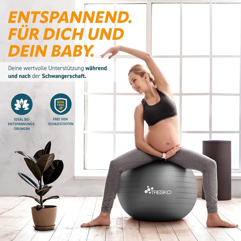 TRESKO Gimnasztikai Labda Légszivattyúval, Yoga Ball, Robusztus Ülőlabda 300 kg