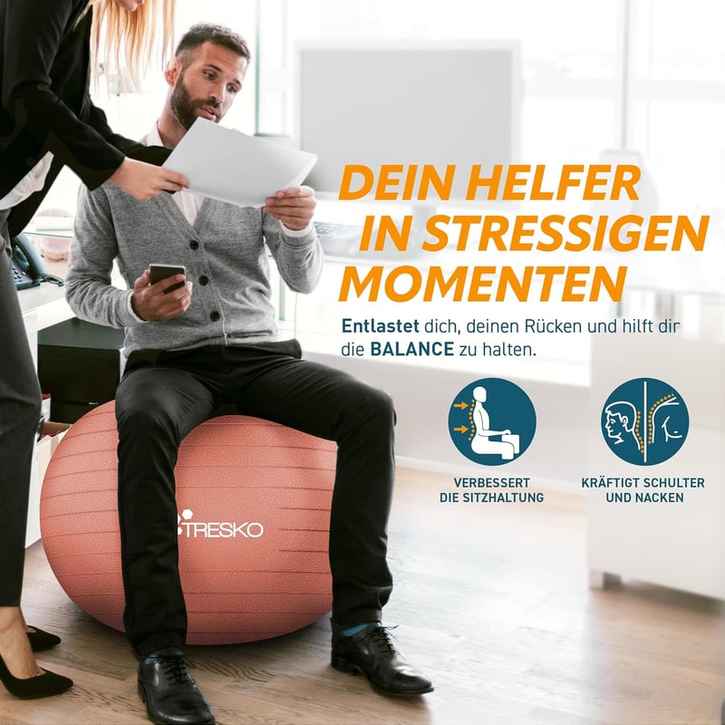 TRESKO Gimnasztikai Labda Légszivattyúval, Yoga Ball, Robusztus Ülőlabda 300 kg