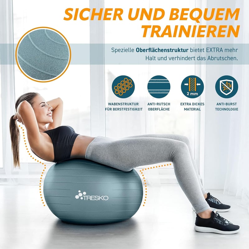 TRESKO Gimnasztikai Labda Légszivattyúval, Yoga Ball, Robusztus Ülőlabda 300 kg