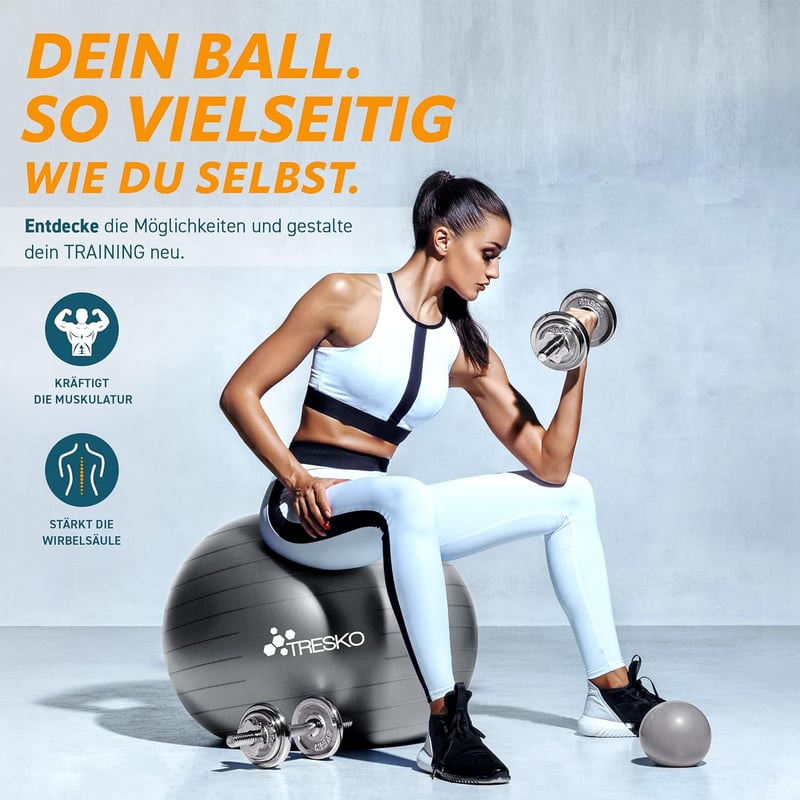 TRESKO Gimnasztikai Labda Légszivattyúval, Yoga Ball, Robusztus Ülőlabda 300 kg