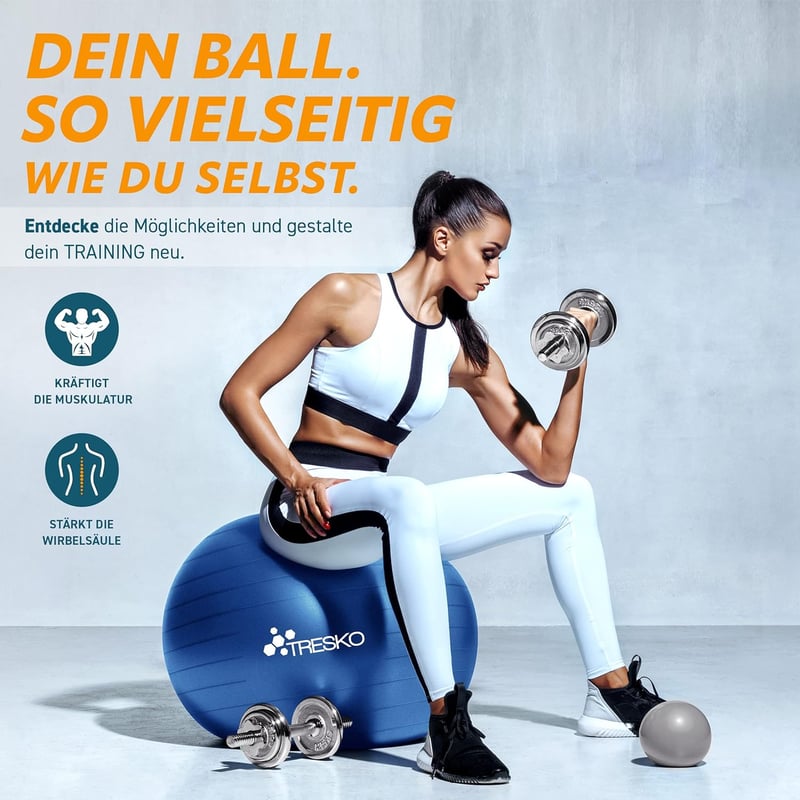 TRESKO Gimnasztikai Labda Légszivattyúval, Yoga Ball, Robusztus Ülőlabda 300 kg