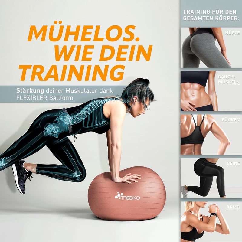 TRESKO Gimnasztikai Labda Légszivattyúval, Yoga Ball, Robusztus Ülőlabda 300 kg