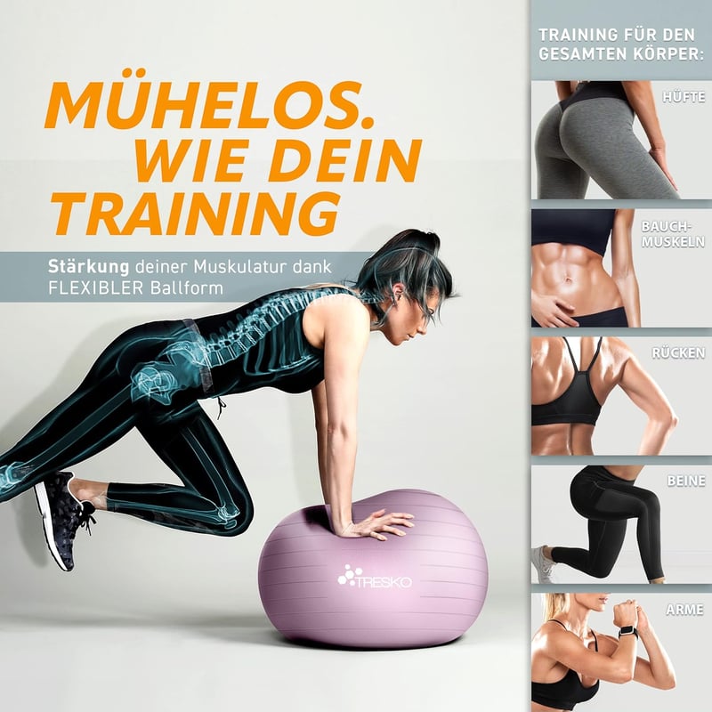 TRESKO Gimnasztikai Labda Légszivattyúval, Yoga és Irodai Ülőlabda, Robusztus 300 kg