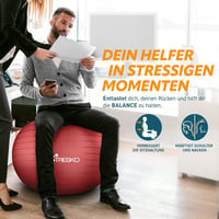TRESKO Gimnasztikai Labda Légszivattyúval, Yoga Labda, Robusztus Ülőlabda 300 kg - 65cm (für Körpergröße 155 - 175cm), red 3