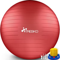 TRESKO Gimnasztikai Labda Légszivattyúval, Yoga Labda, Robusztus Ülőlabda 300 kg - 65cm (für Körpergröße 155 - 175cm), red 1