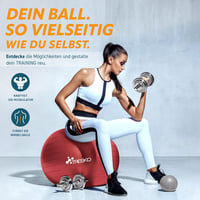 TRESKO Gimnasztikai Labda Légszivattyúval, Yoga Labda, Robusztus Ülőlabda 300 kg - 65cm (für Körpergröße 155 - 175cm), red 2