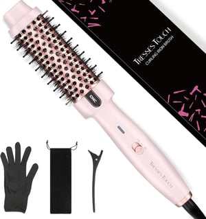 Perie de păr cu aer cald și ioni negativi Tresses Touch, perie rotundă cu strat ceramic și turmalină, 2 trepte de temperatură, încălzire rapidă, roz