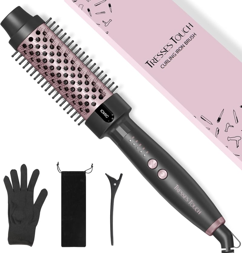 Perie electrică cu încălzire Tresses Touch, cu înveliș ceramic și turmalină, tehnologie cu ioni negativi, 5 trepte de temperatură, voltaj universal, aur roz, încălzire rapidă în 30 secunde
