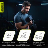 Gantere hexagonale TREXO 5 kg din fontă cauciucată, cu mâner ergonomic cromat, pentru bărbați și femei, pentru antrenament acasă și fitness 6