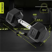 Gantere hexagonale TREXO 5 kg din fontă cauciucată, cu mâner ergonomic cromat, pentru bărbați și femei, pentru antrenament acasă și fitness 7