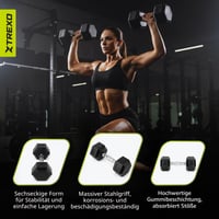Gantere hexagonale TREXO 5 kg din fontă cauciucată, cu mâner ergonomic cromat, pentru bărbați și femei, pentru antrenament acasă și fitness 2
