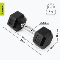 Gantere hexagonale TREXO 5 kg din fontă cauciucată, cu mâner ergonomic cromat, pentru bărbați și femei, pentru antrenament acasă și fitness 8