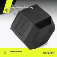Gantere hexagonale TREXO 5 kg din fontă cauciucată, cu mâner ergonomic cromat, pentru bărbați și femei, pentru antrenament acasă și fitness 9