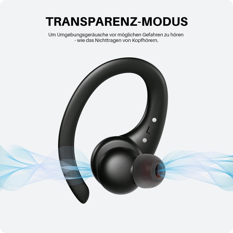 Tribit MoveBuds H1 Bluetooth 5.2 Sport Fülhallgató - IPX8 Vízálló, 65 Órás Üzemidő, Fülkampós Kialakítás, Edzéshez, Futáshoz
