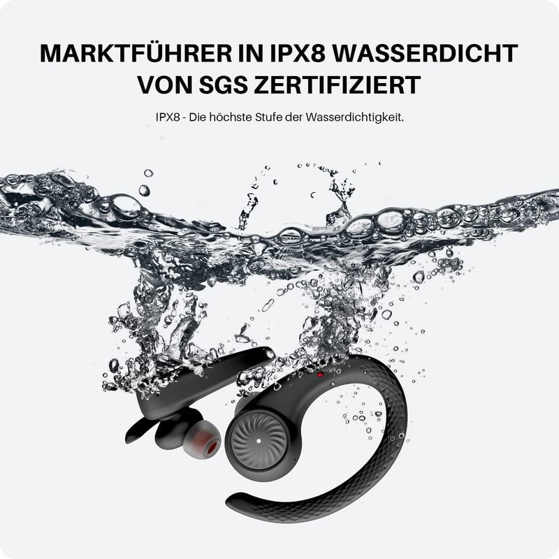 Tribit MoveBuds H1 Bluetooth 5.2 Sport Fülhallgató - IPX8 Vízálló, 65 Órás Üzemidő, Fülkampós Kialakítás, Edzéshez, Futáshoz