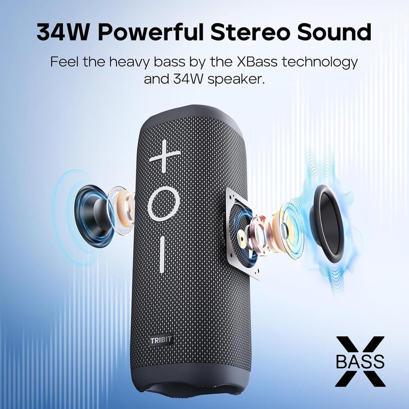 Tribit StormBox 2 Bluetooth Hangszóró - 34W 360° Térhatású Hang, XBass Technológia, 24 Órás Üzemidő, IPX7 Vízálló, Hordozható Kültéri Hangfa
