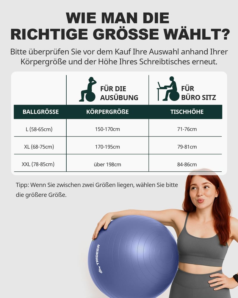 Trideer Fitness Labda 45-85cm Anti-Burst Pilates Egyensúly Jóga Otthon Iroda