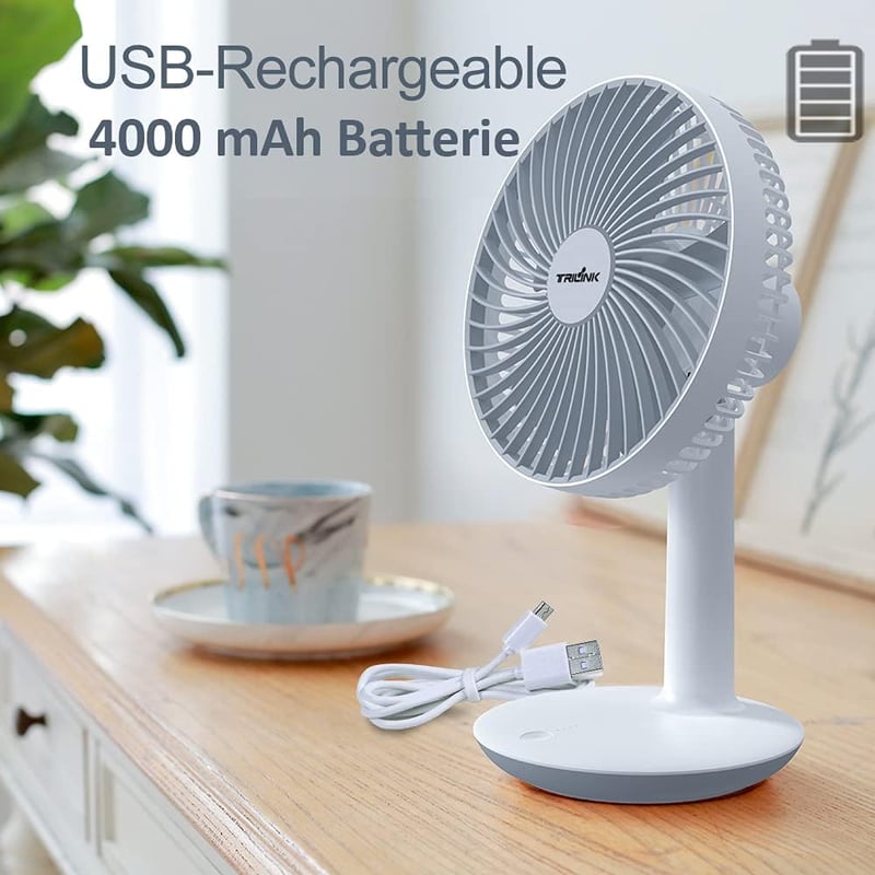 TRILINK Hordozható Asztali Ventilátor 4000mAh Akkumulátor 4 Fokozat 50° Forgatható