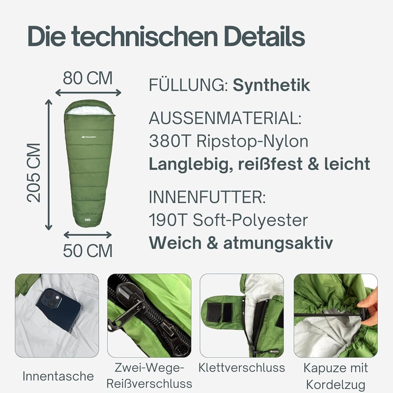 TRINORDIC 780g Ultralight Nyári Hálózsák Anti-Clamp Cipzárral Camping Túrázáshoz, 205 x 80 x 7.62 cm