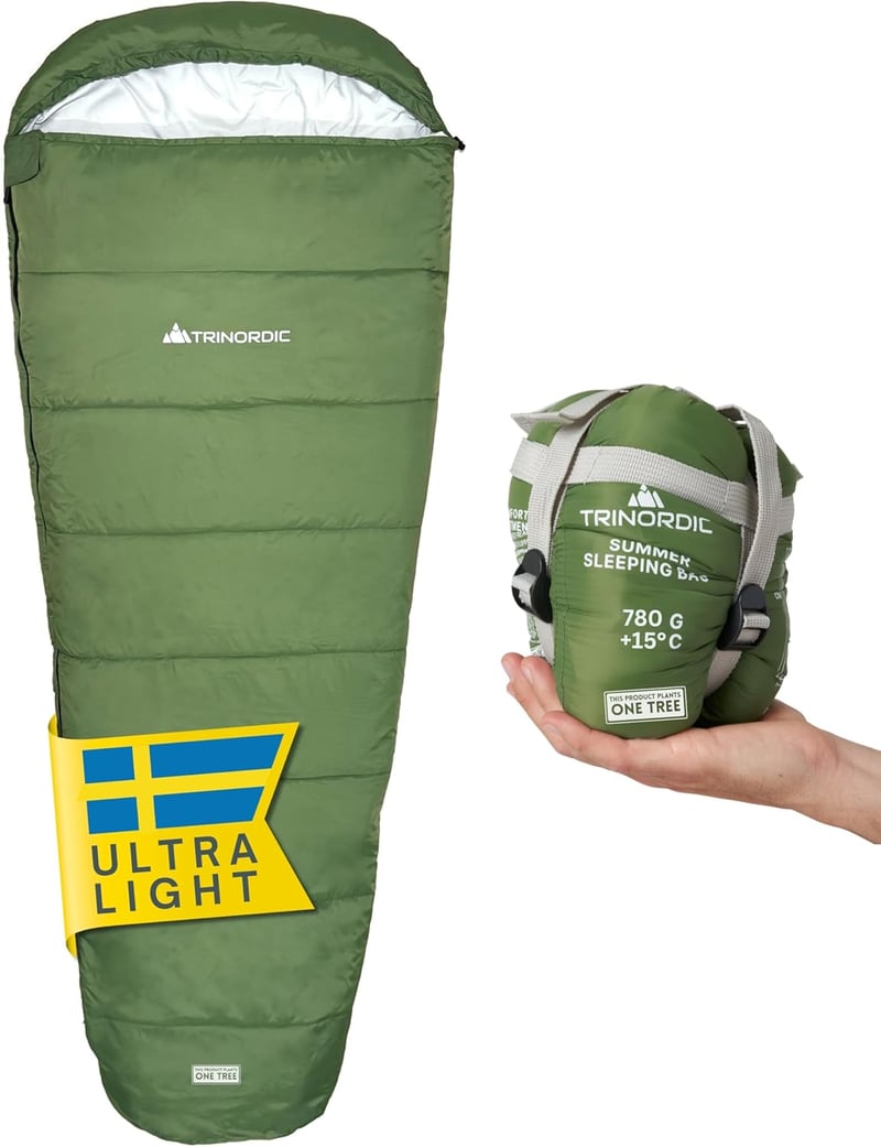 TRINORDIC 780g Ultralight Nyári Hálózsák Anti-Clamp Cipzárral Camping Túrázáshoz, 205 x 80 x 7.62 cm