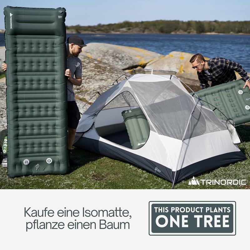 TRINORDIC Felfújható Kemping Matrac 12cm Extra Vastag Lábpumpával és Párnával - Könnyű Túra Ágy Outdoor Kiránduláshoz - Green - Ocean Green, Einzelbett