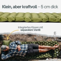 TRINORDIC Ultrakönnyű Kempingmatrac Beépített Párnával - Felfújható Túramatrac Erdőzöld Színben, 190x58cm, 550g, 120kg Teherbírás 7