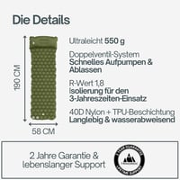 TRINORDIC Ultrakönnyű Kempingmatrac Beépített Párnával - Felfújható Túramatrac Erdőzöld Színben, 190x58cm, 550g, 120kg Teherbírás 8
