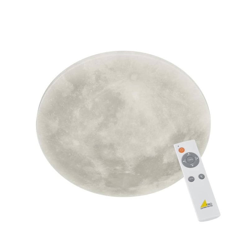 Trio Leuchten Lunar 627514000 LED mennyezeti lámpa távirányítóval, holdmotívum, 22W, fényerő — horpadt lámpabura (állapot: lásd a 2. képet)