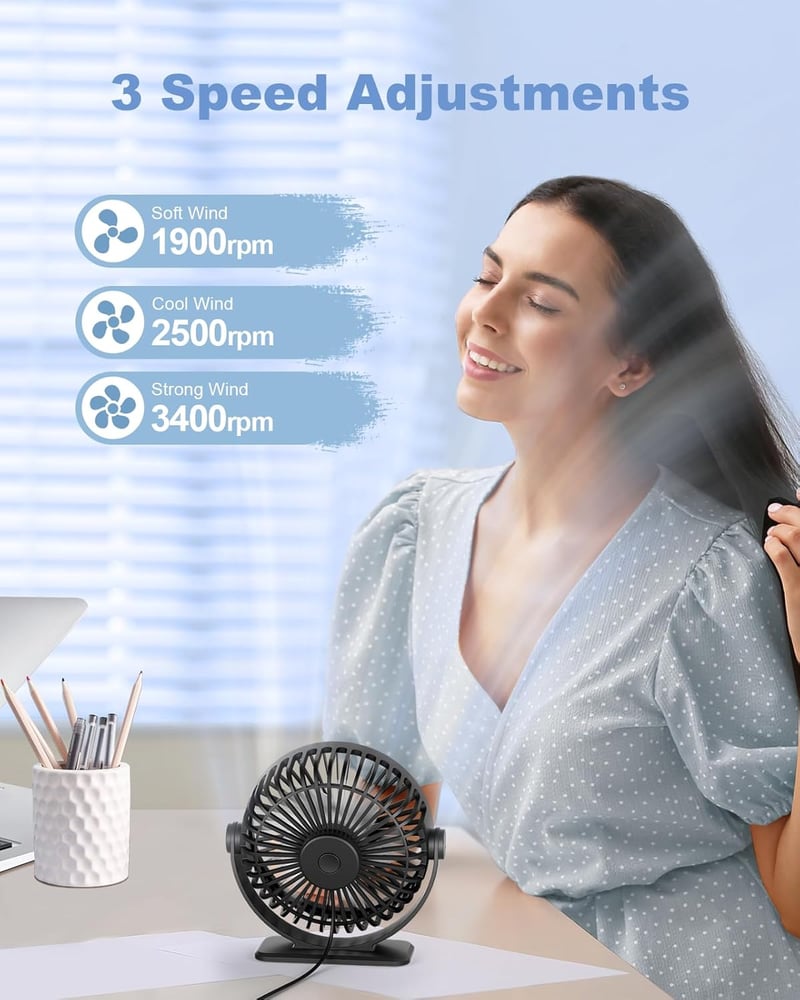 TriPole halk asztali ventilátor 3 fokozatú USB hordozható 360° dönthető