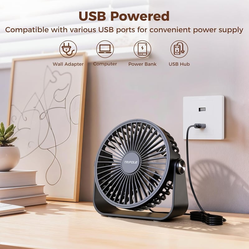 TriPole USB asztali ventilátor 3 fokozat 360° forgatható 4,5 hüvelykes