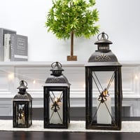 TRIROCKS Set de 3 Lămpi Vintage Suspendate din Metal, 49/34/24 cm, cu Sticlă Transparentă, Suport Lumânare pentru Living, Grădină, Terasă, Petrecere, Decor Interior/Exterior, Negru 5