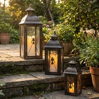 TRIROCKS Set de 3 Lămpi Vintage Suspendate din Metal, 49/34/24 cm, cu Sticlă Transparentă, Suport Lumânare pentru Living, Grădină, Terasă, Petrecere, Decor Interior/Exterior, Negru 2