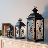 TRIROCKS Set de 3 Lămpi Vintage Suspendate din Metal, 49/34/24 cm, cu Sticlă Transparentă, Suport Lumânare pentru Living, Grădină, Terasă, Petrecere, Decor Interior/Exterior, Negru 4