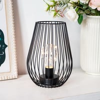 TRIROCKS Fém Asztali Lámpa - 8'' Magas Ketrec Design, Akkumulátoros, Meleg Fehér LED, Beltéri/Kültéri 8