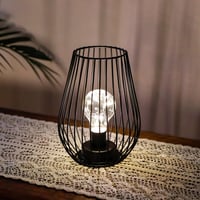 TRIROCKS Fém Asztali Lámpa - 8'' Magas Ketrec Design, Akkumulátoros, Meleg Fehér LED, Beltéri/Kültéri 5