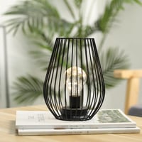 TRIROCKS Fém Asztali Lámpa - 8'' Magas Ketrec Design, Akkumulátoros, Meleg Fehér LED, Beltéri/Kültéri 6