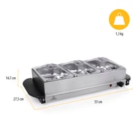 Tristar BP-6283 reșou de menținere la cald din oțel inoxidabil, 4,2 L, cu 3 recipiente, termostat reglabil, funcție de plită, 200 W, argintiu 3