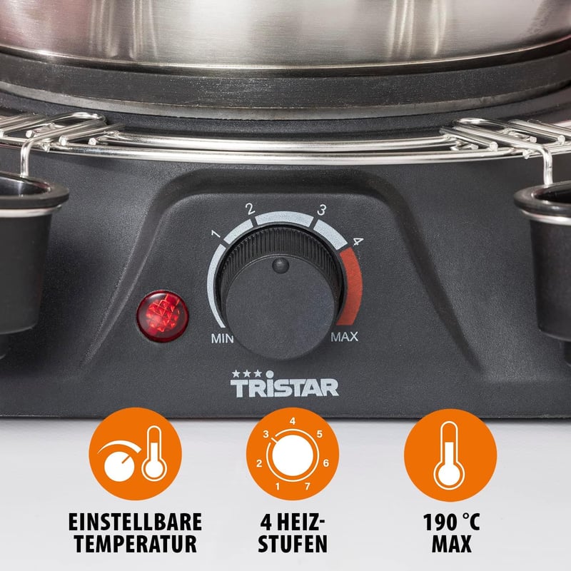 Tristar FO-1109 elektromos fondue készlet 8 személyre, 1,3L, rozsdamentes acél
