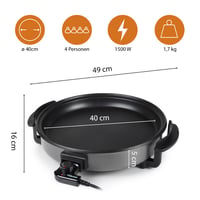 Multifunkčná grilovacia a pizzová panvica Tristar PZ-2964 – 40 cm – 5 stupňov teploty – Nepriľnavý povrch – Čierna 5