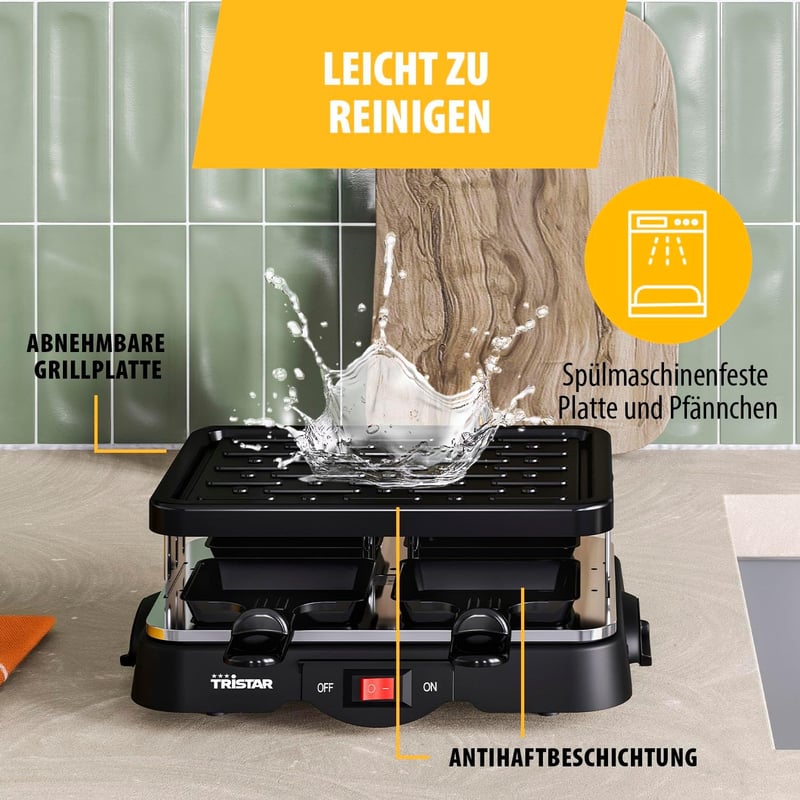 Tristar Raclette Grill 4 személyes 500W tapadásmentes serpenyőkkel