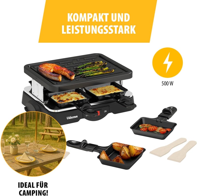 Tristar Raclette Grill 4 személyes 500W tapadásmentes serpenyőkkel