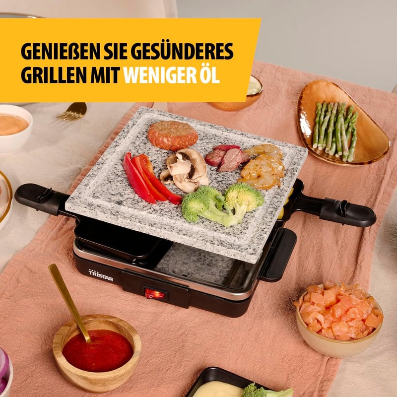 Tristar Raclette Stone 21x21 cm Grillkő 4 Személyes Raclette Grill Serpenyővel