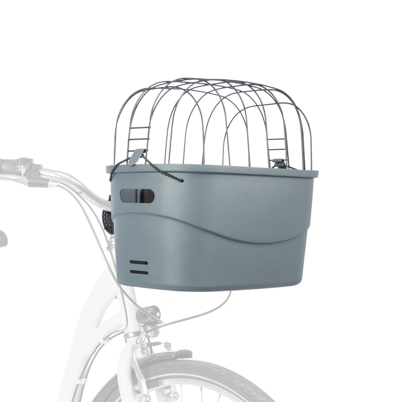 TRIXIE 13096 Cyklistický košík pre psov na riadidlá, plastový s mriežkou, predný pre malé psy do 5 kg, 42x39x30 cm, sivý, s rýchloupínaním