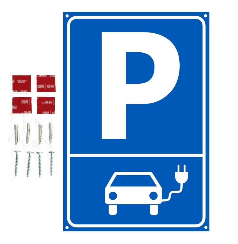 TRQdesign parkovacia tabuľa pre elektromobily 20 x 30 cm s otvormi na upevnenie na stenu, označenie parkovacieho miesta