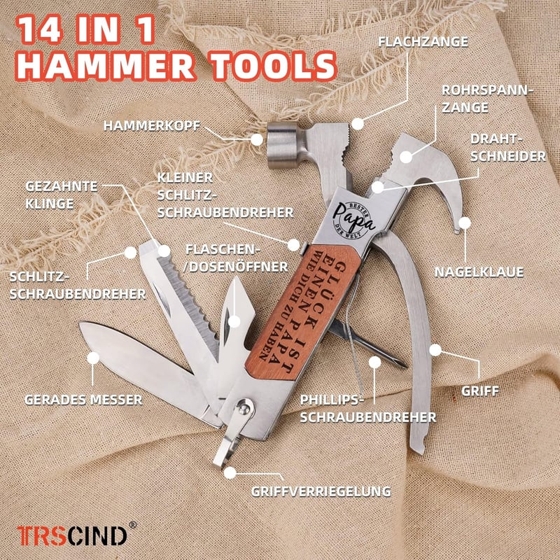 TRSCIND 12 az 1-ben Multitool Kalapács Apák Napjára Férfiaknak - A1 Creative Gifts for Dad