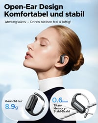 truefree EarFit DS1 Open-Ear Bluetooth 6.0 slúchadlá, športové slúchadlá s jemnými háčikmi za uši, 40-hodinová výdrž batérie, LED displej, 4 mikrofóny s ENC, IPX5, 12x17 mm menič, silné basy 2