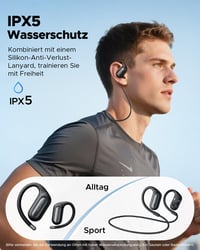 truefree EarFit DS1 Open-Ear Bluetooth 6.0 slúchadlá, športové slúchadlá s jemnými háčikmi za uši, 40-hodinová výdrž batérie, LED displej, 4 mikrofóny s ENC, IPX5, 12x17 mm menič, silné basy 6